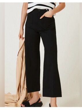 Anthropologie Maeve The Colette Pants 29P Black Ponte Wide Leg Crop